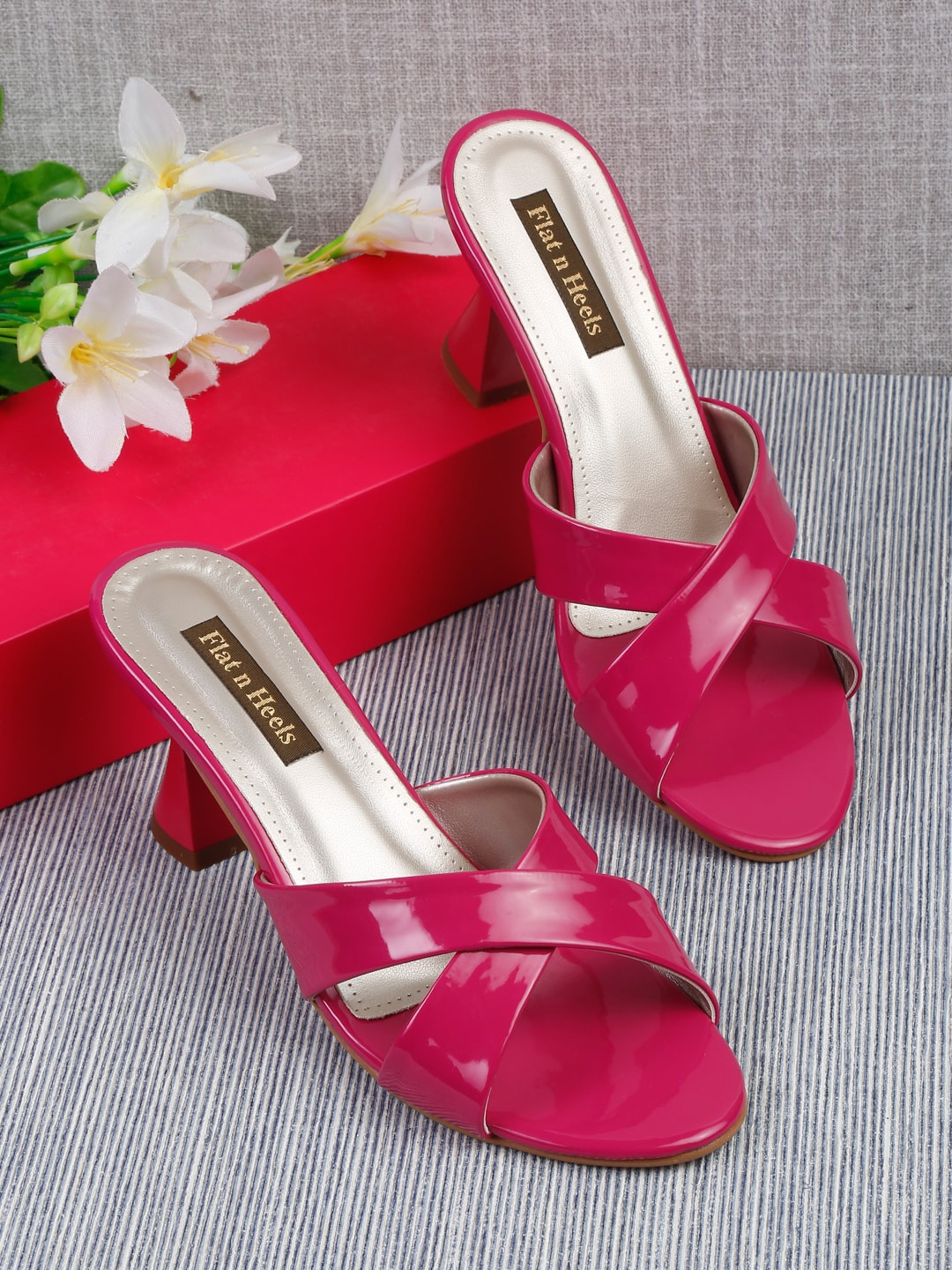 

Flat n Heels Criss-Cross Strap Block Heels, Fuchsia