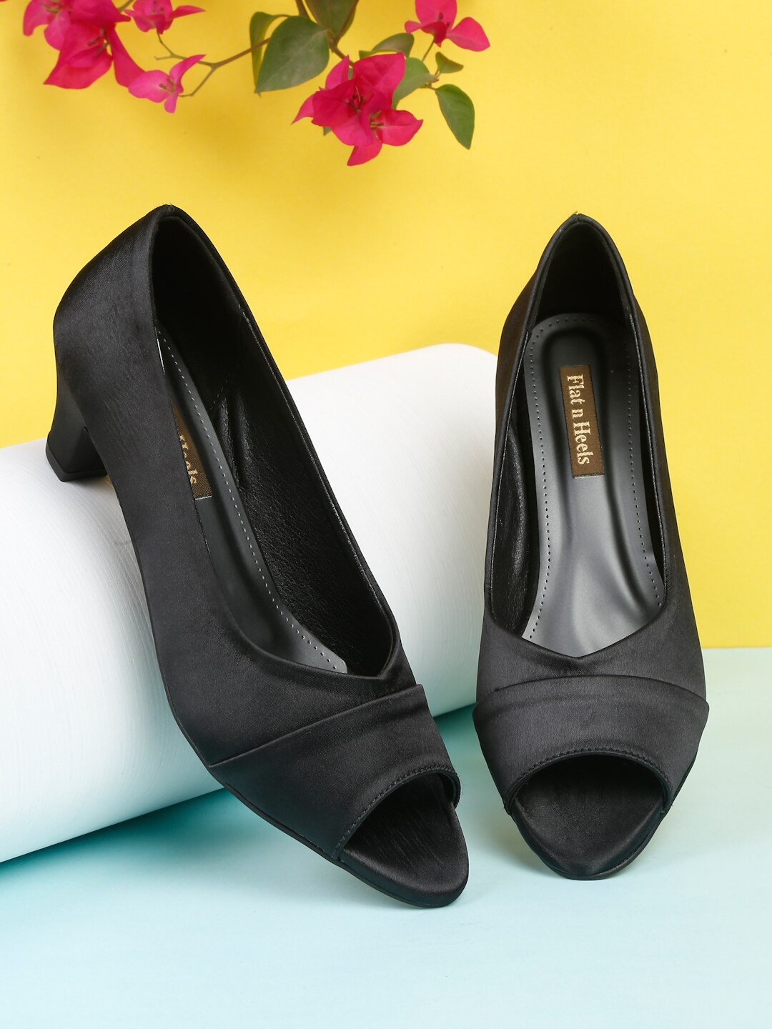 

Flat n Heels Closed Back Block Peep Toes, Black
