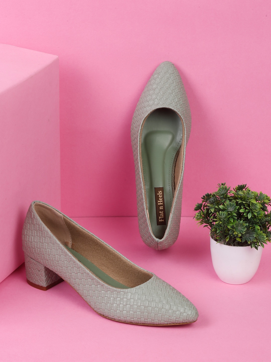 

Flat n Heels Textured Block Heel Pumps, Sea green