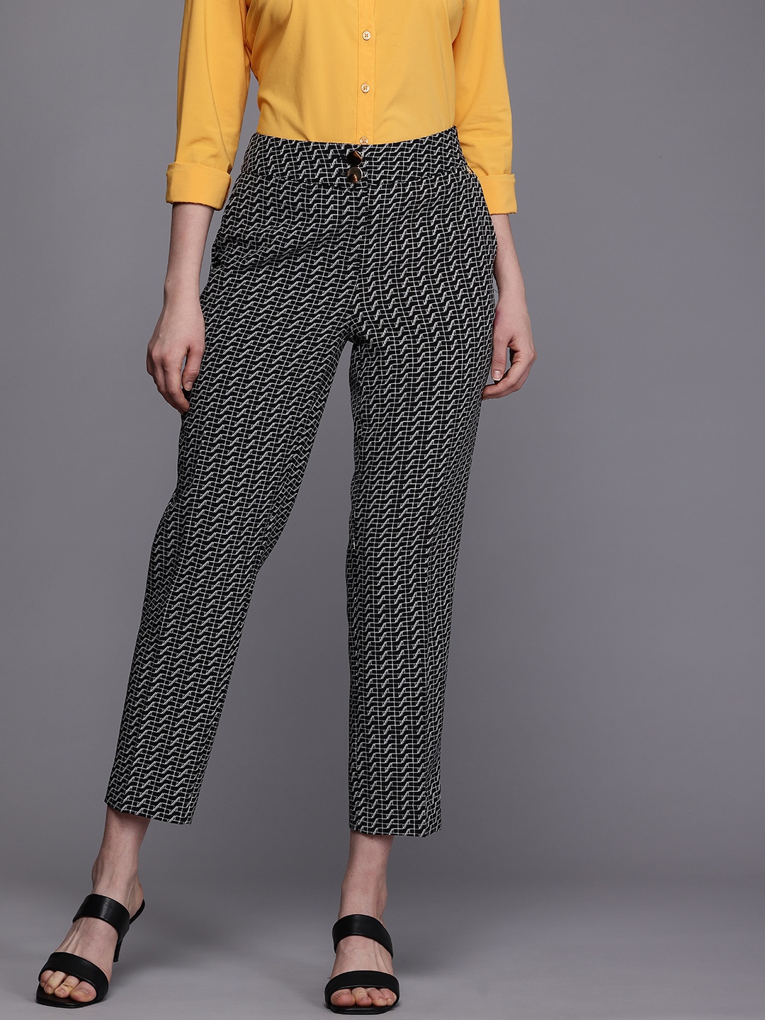 

Allen Solly Woman Women Geometric Printed Smart Casual Trousers, Black