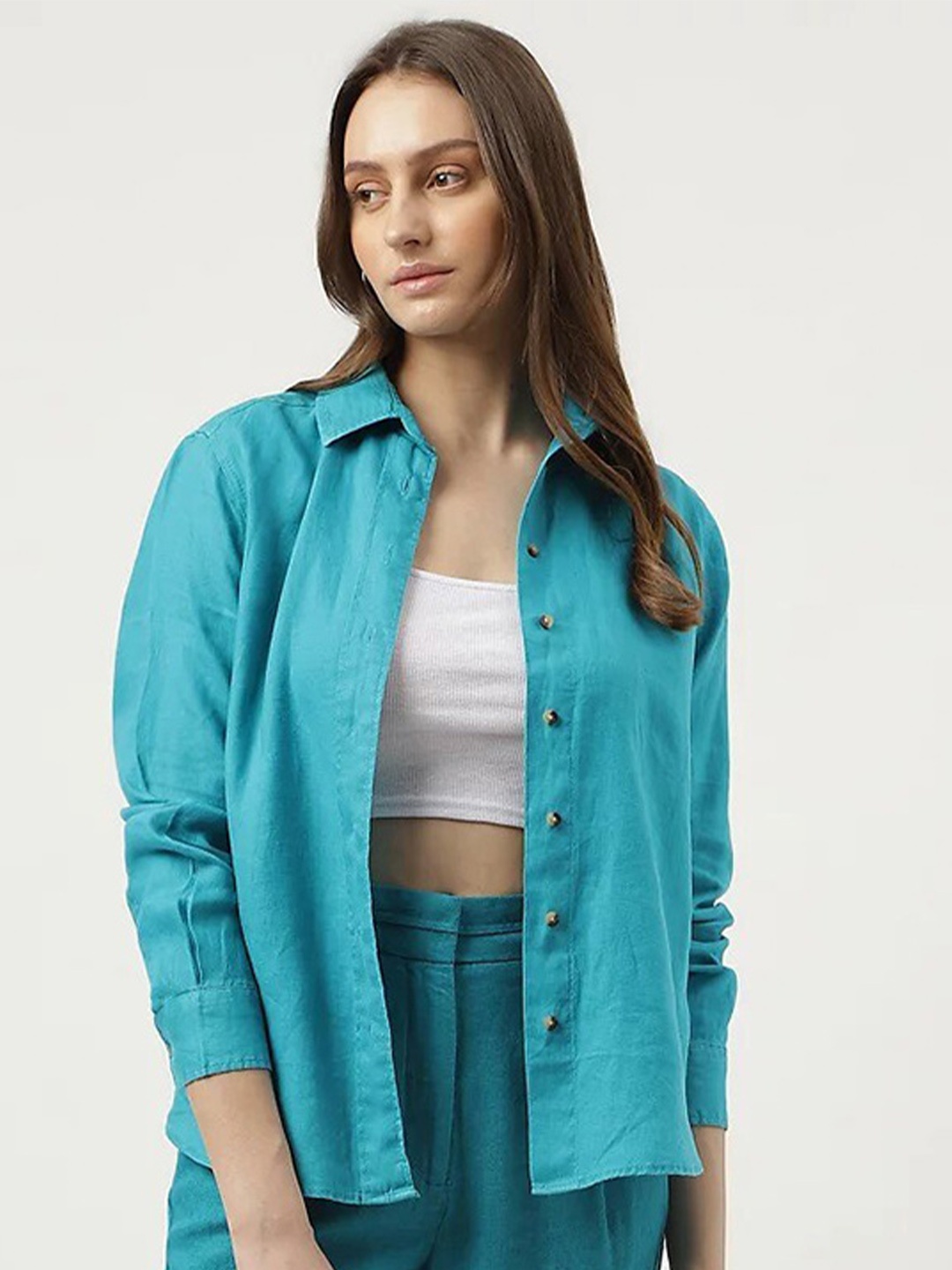

Marks & Spencer Spread Collar Casual Linen Shirt, Turquoise blue