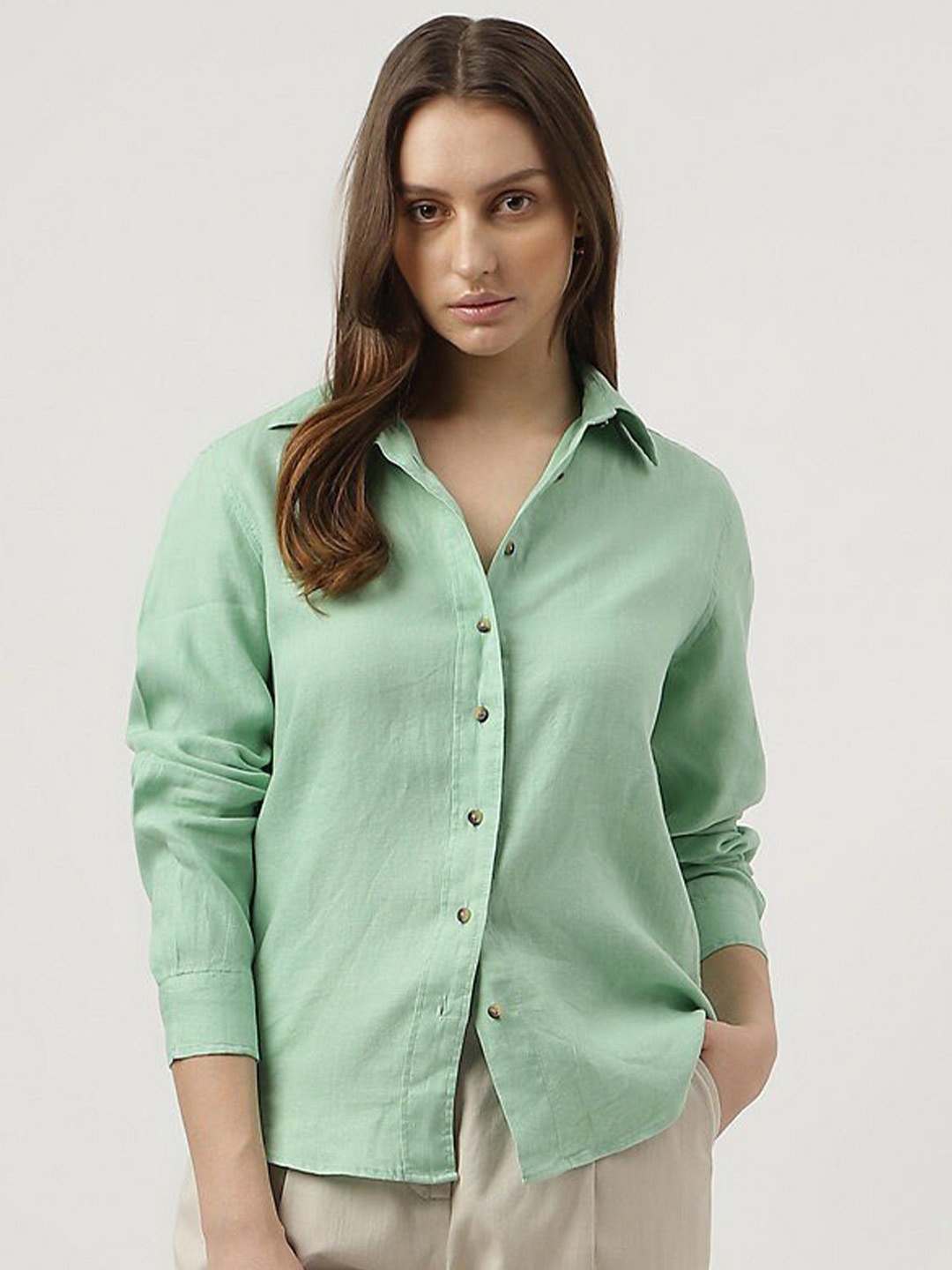 

Marks & Spencer Spread Collar Casual Linen Shirt, Green