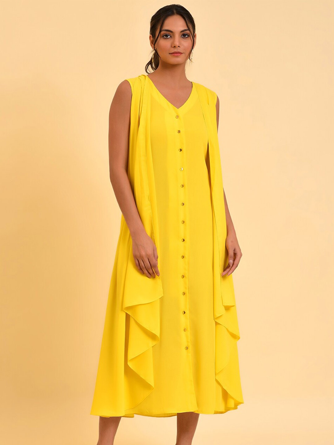 

W Yellow Layered A-Line Midi Dress