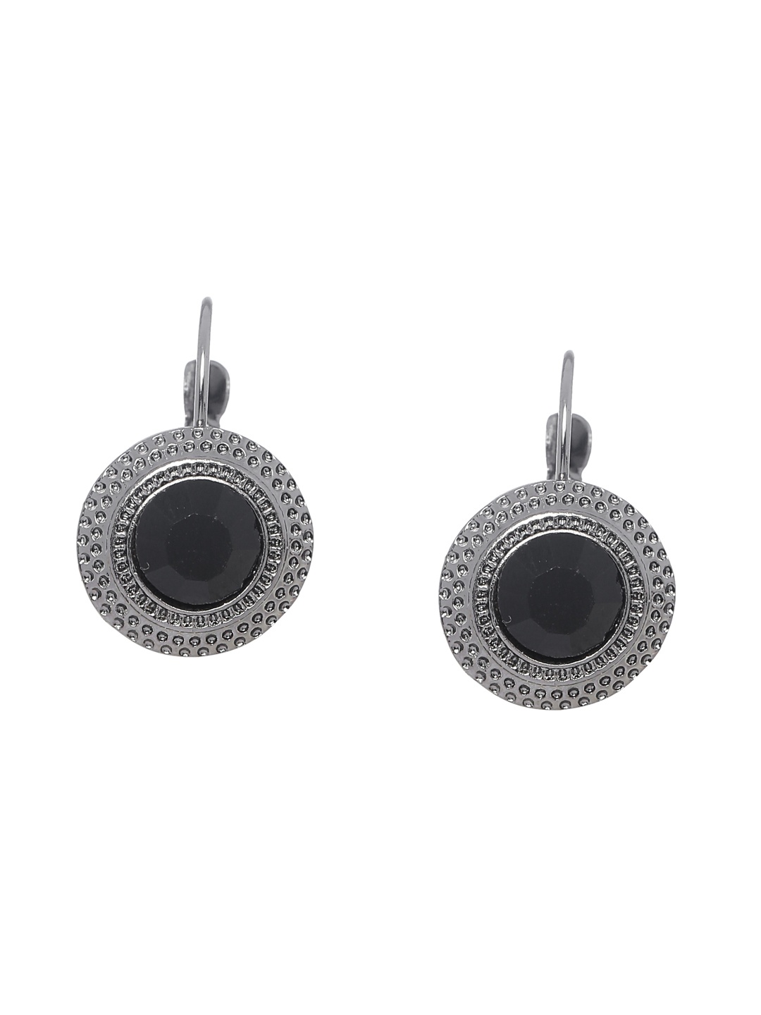 

Shining Diva Fashion Black Silver-Toned Circular Studs