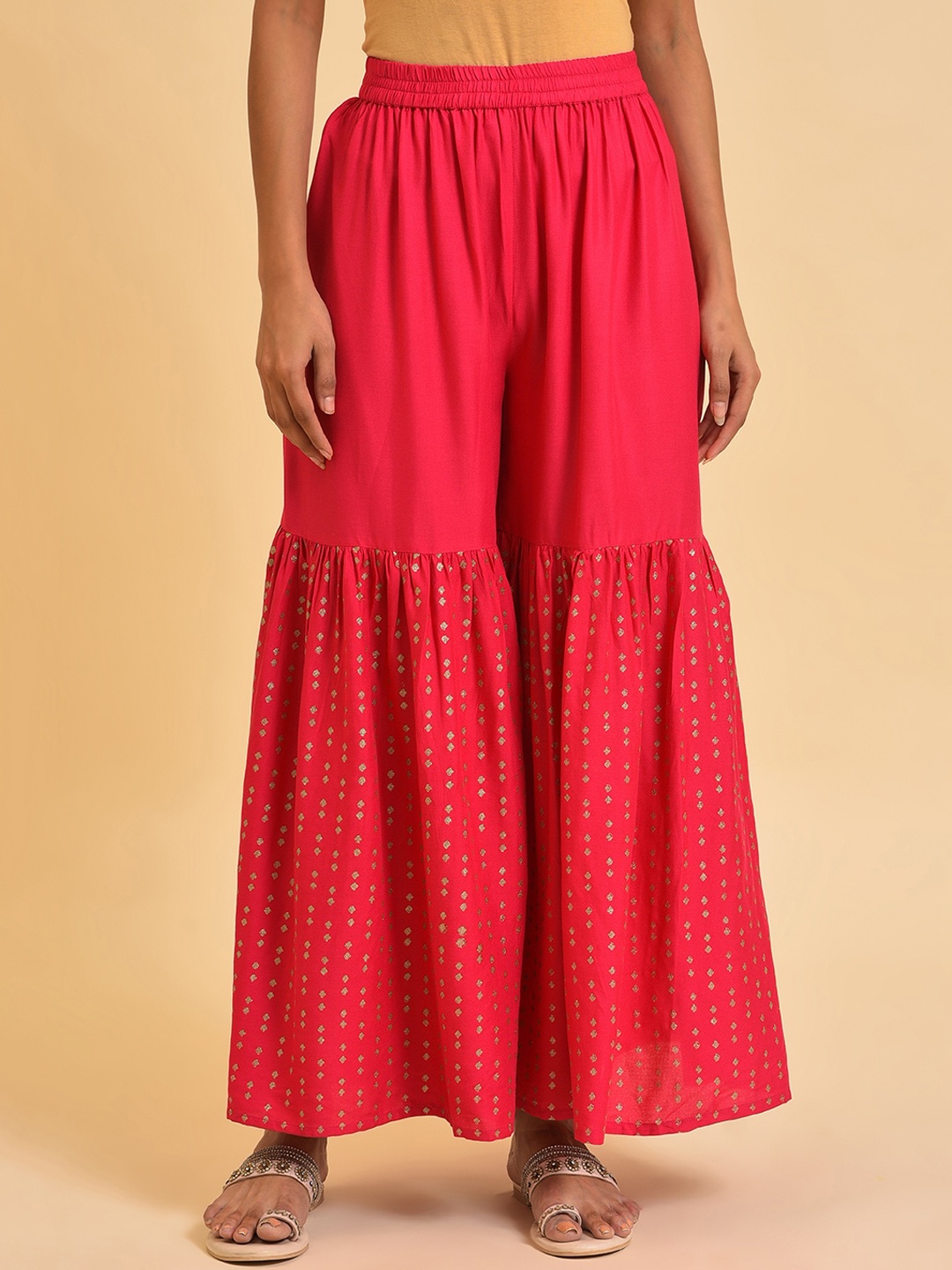 

W Women Geometric Printed Flared Ethnic Sharara Pants, Pink