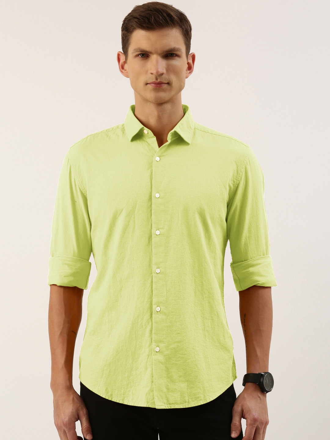

IVOC Slim Fit Cotton Linen Casual Shirt, Lime green
