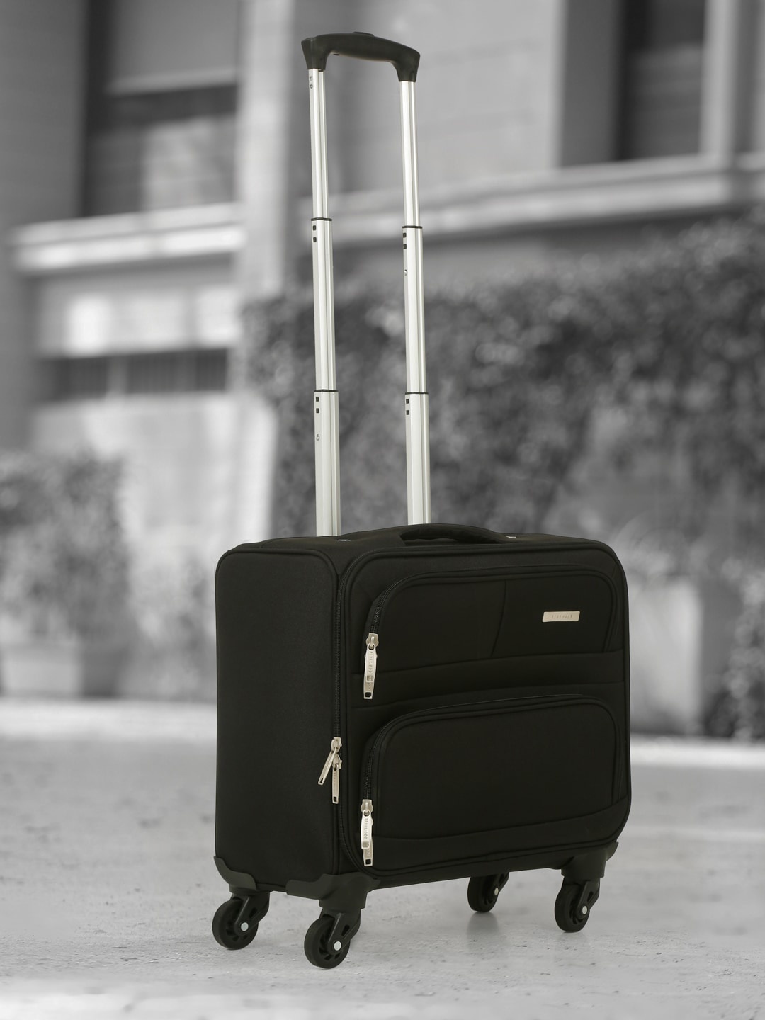 

Teakwood Leathers Textured Soft-Sided Medium Trolley Suitcase, Black