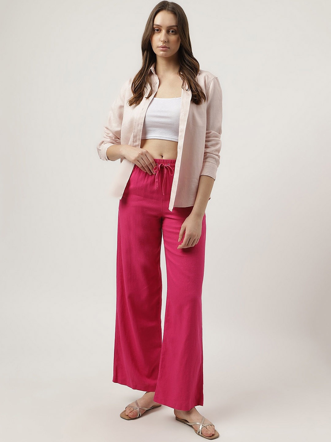 

Marks & Spencer Women Straight Fit High-Rise Parallel Trousers, Pink