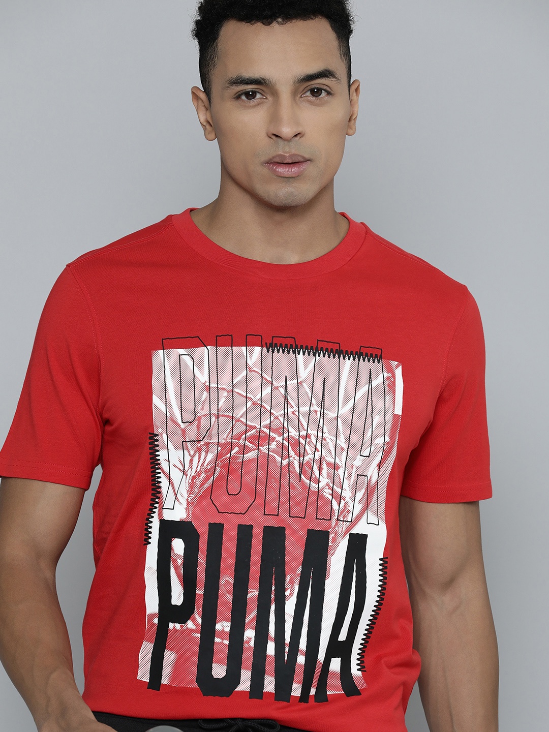

Puma Pure Cotton Brand Logo Printed Hoops Graphic Basketball T-Shirt, Red
