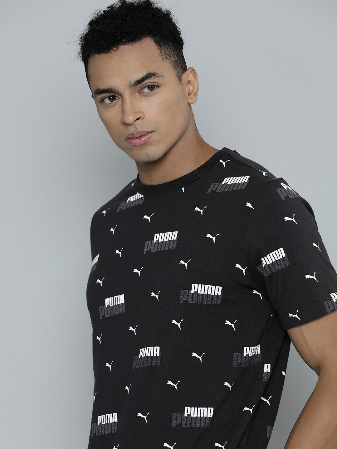 

Puma Essential+ LOGO POWER AOP Printed Pure Cotton T-shirt, Black
