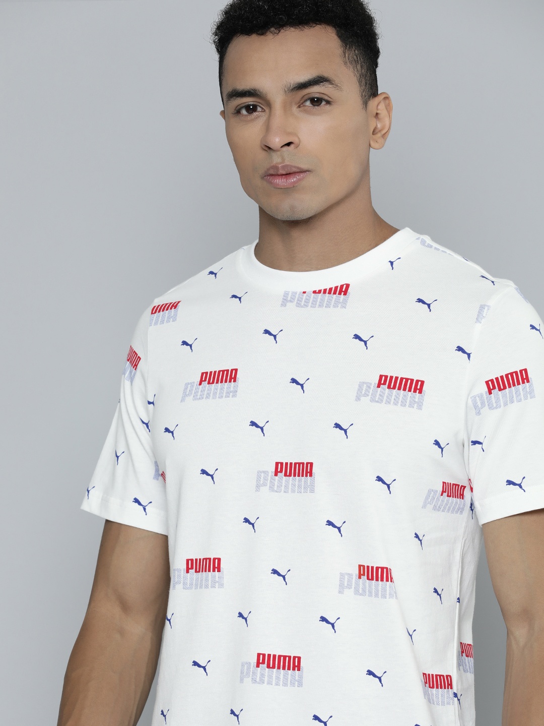 

Puma Essential+LOGO POWER AOP Brand Logo Printed Pure Cotton Outdoor T-shirt, White