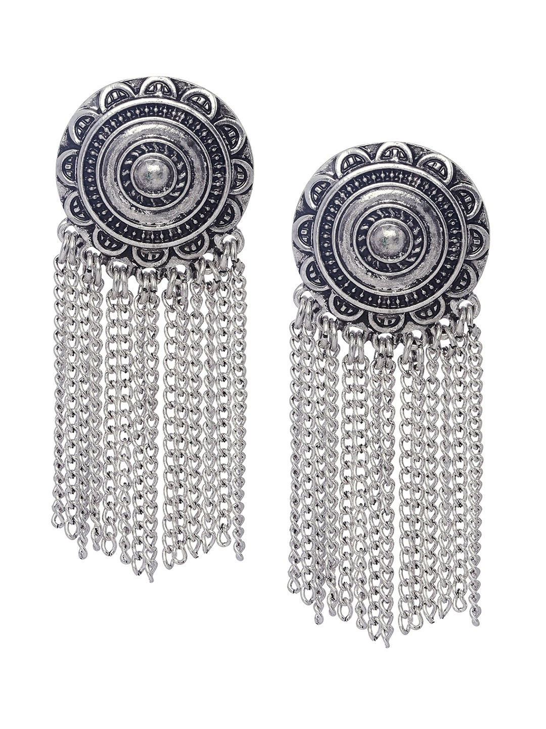 

Shining Diva Fashion Silver-Toned Circular Drop Earrings