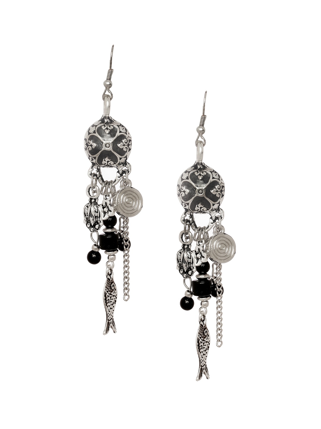 

Shining Diva Fashion Silver-Toned Black Contemporary Drop Earrings