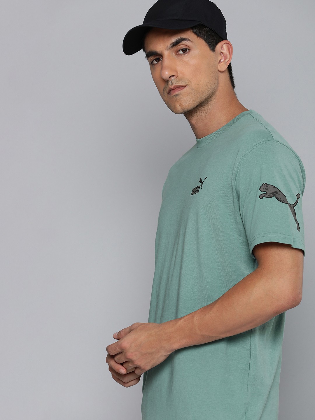 

Puma Men POWER Brand Logo Printed Relaxed Fit Pure Cotton T-shirt, Green