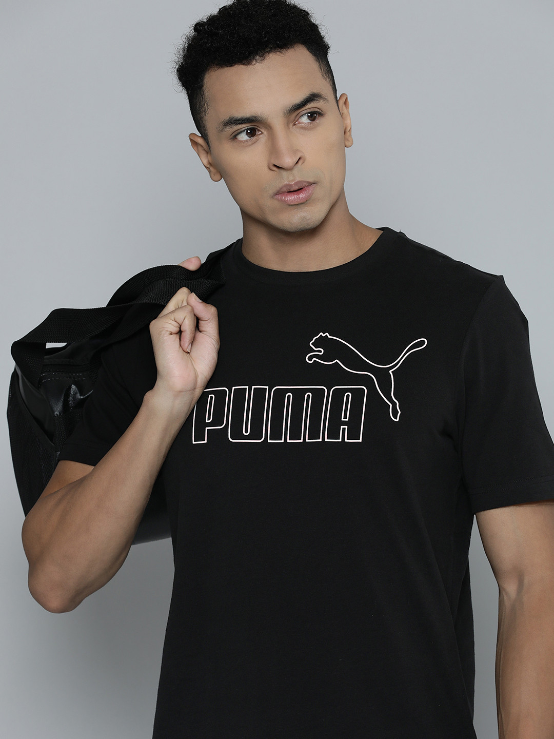 

Puma Men ESS ELEVATED Brand Logo Printed Pure Cotton Regular fit T-shirt, Black