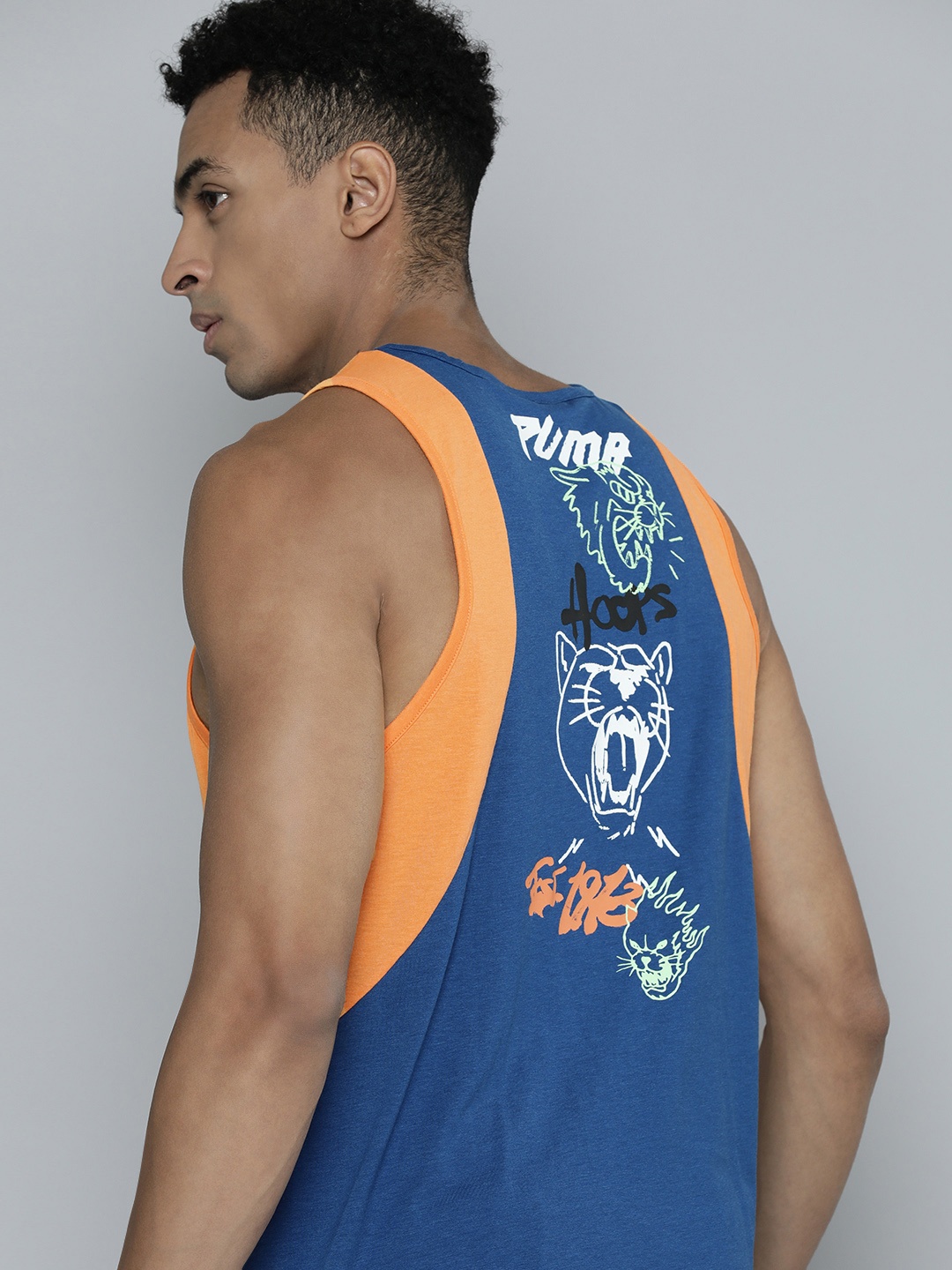 

Puma Colourblocked Graphic Printed dryCELL Streetball Tank T-Shirt, Blue