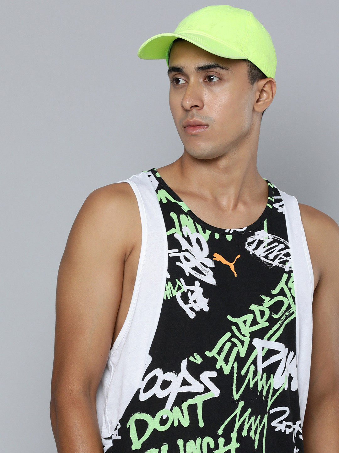 

Puma Men Streetball AOP Typography Printed Dry Cell Basketball Tank T-shirt, Black