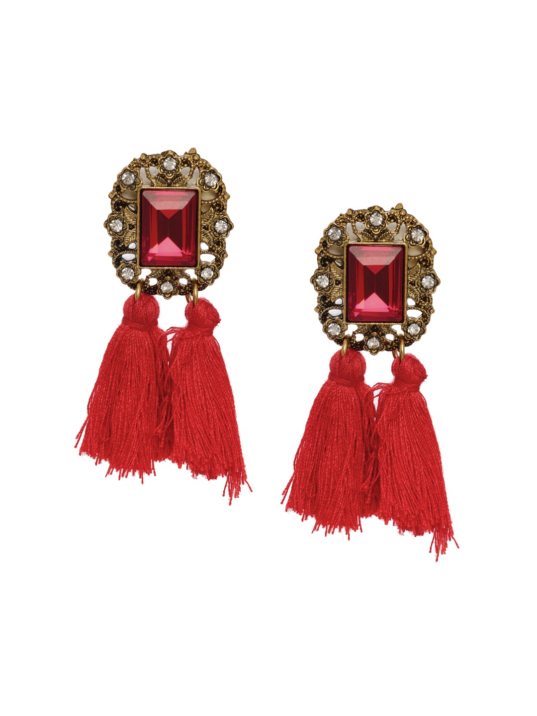 

Shining Diva Fashion Set of 2 Red Gold-Toned Contemporary Drop Earrings
