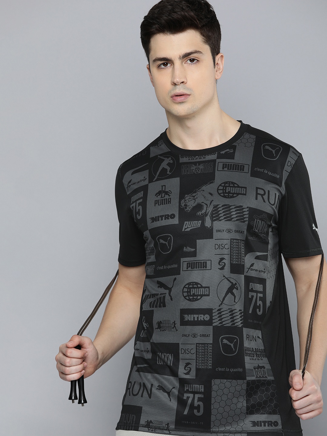 

Puma Brand Logo Printed Run Favorite AOP dryCELL T-shirt, Black