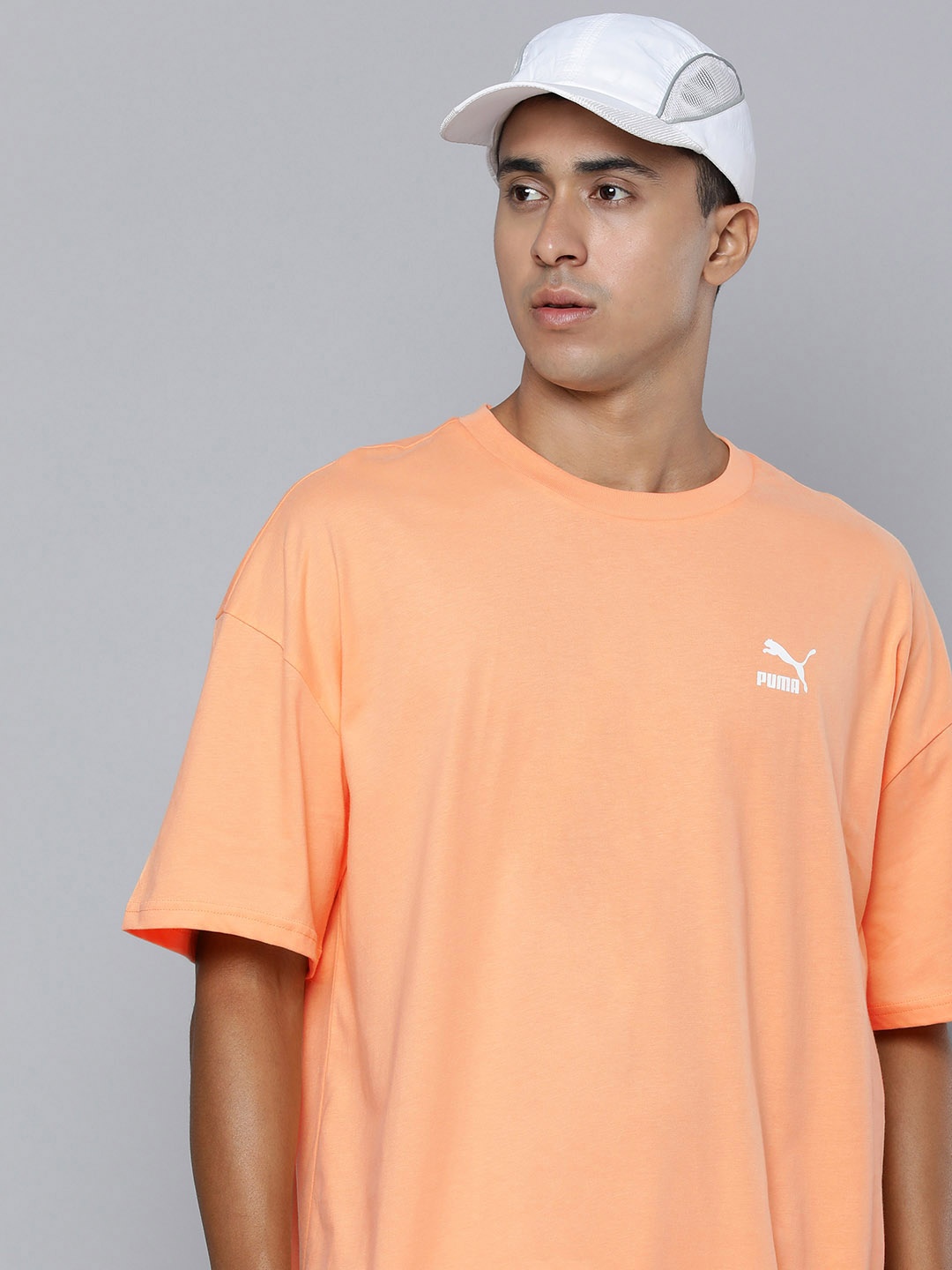 

Puma Men Solid Classics Oversized Pure Cotton T-Shirt, Peach