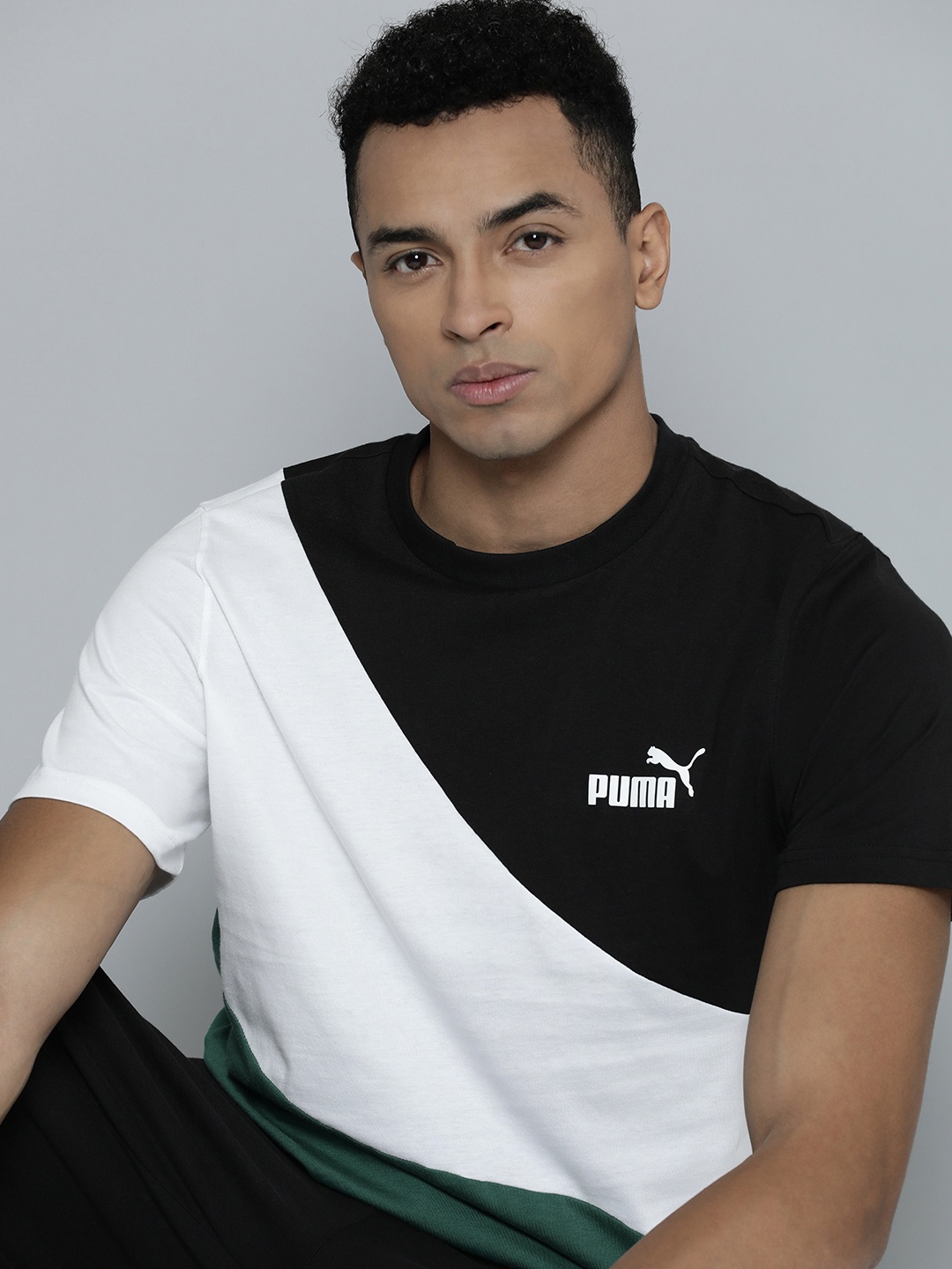 

Puma Colourblocked PUMA POWER Cat Pure Cotton T-shirt, Black