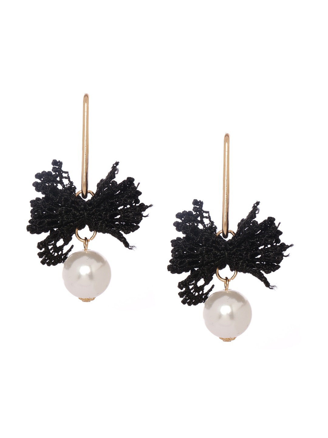 

Shining Diva Fashion Set of 2 Black Gold-Toned Contemporary Drop Earrings