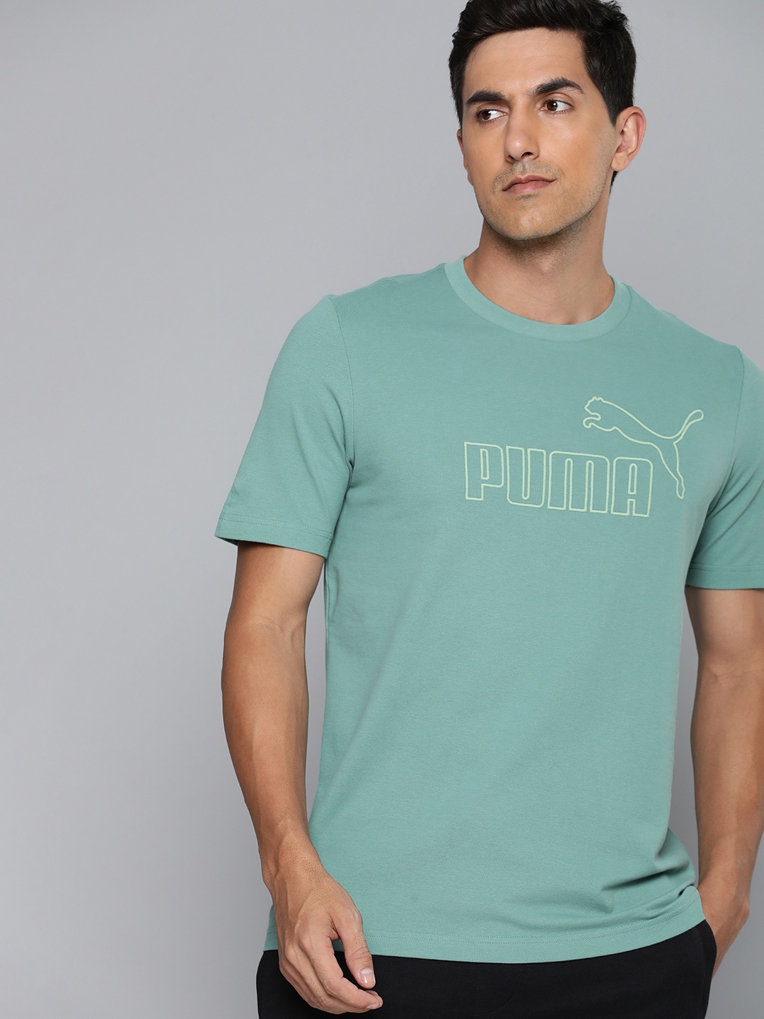 

Puma Men Essential ELEVATED Brand Logo Embroidered T-shirt, Green