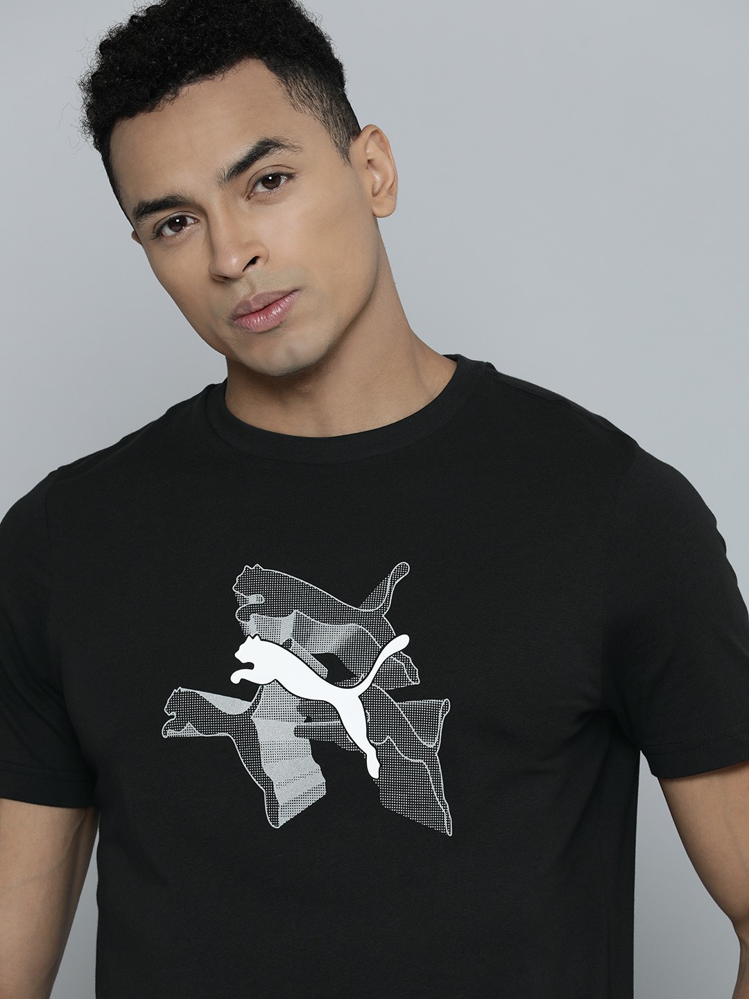 

Puma Men GRAPHICS Reflective Pure Cotton Brand Logo Printed Regular Fit T-shirt, Black