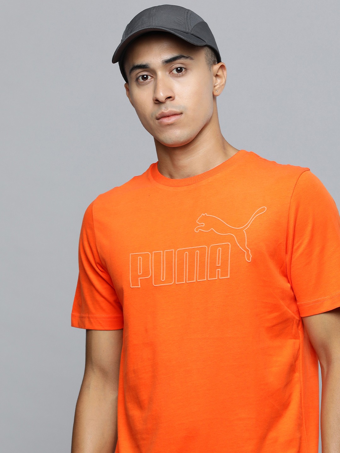 

Puma Brand Logo Printed ESS ELEVATED Regular Fit Pure Cotton T-shirt, Orange
