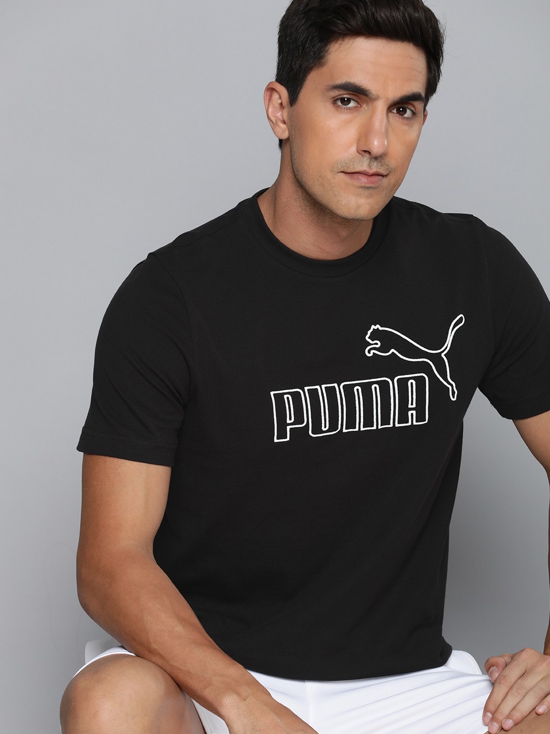 

Puma Men Essential ELEVATED Brand Logo Embroidered T-shirt, Black