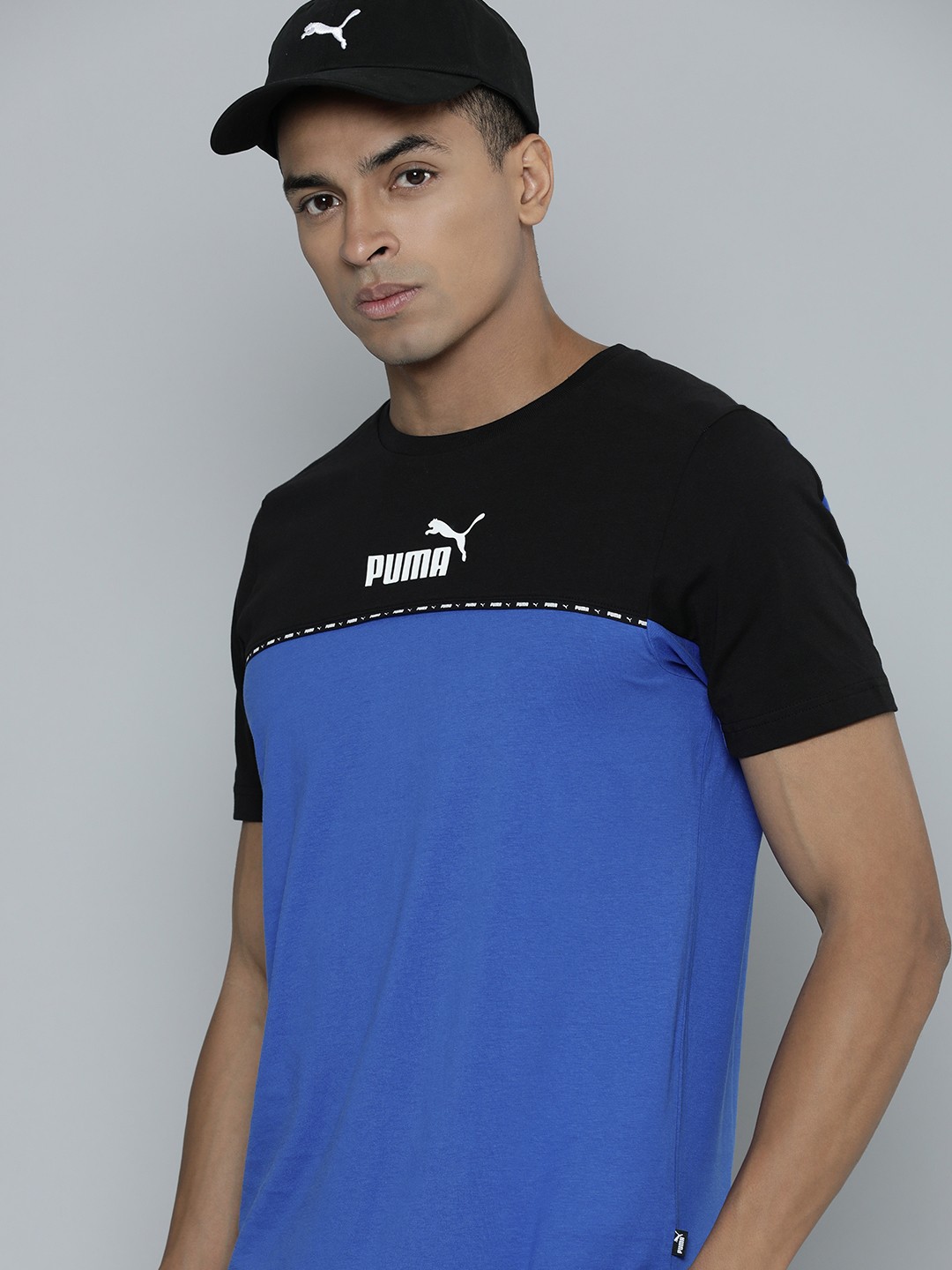 

Puma Men Essential BLOCK x TAPE Pure Cotton T-Shirt, Blue