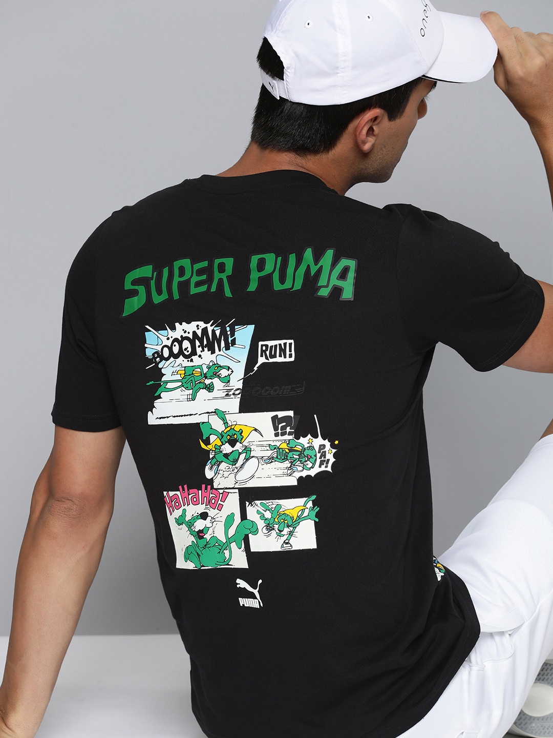 

Puma Men CLASSICS SUPER PUMA Printed Pure Cotton T-shirt, Black