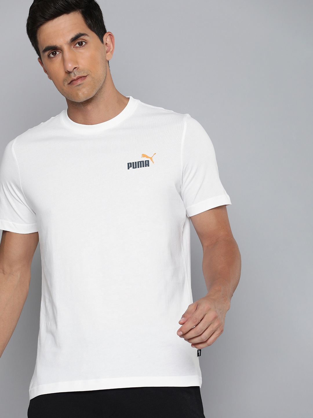

Puma Men Essential+ 2 Col Small Logo Printed Regular fit Pure Cotton T-shirt, White