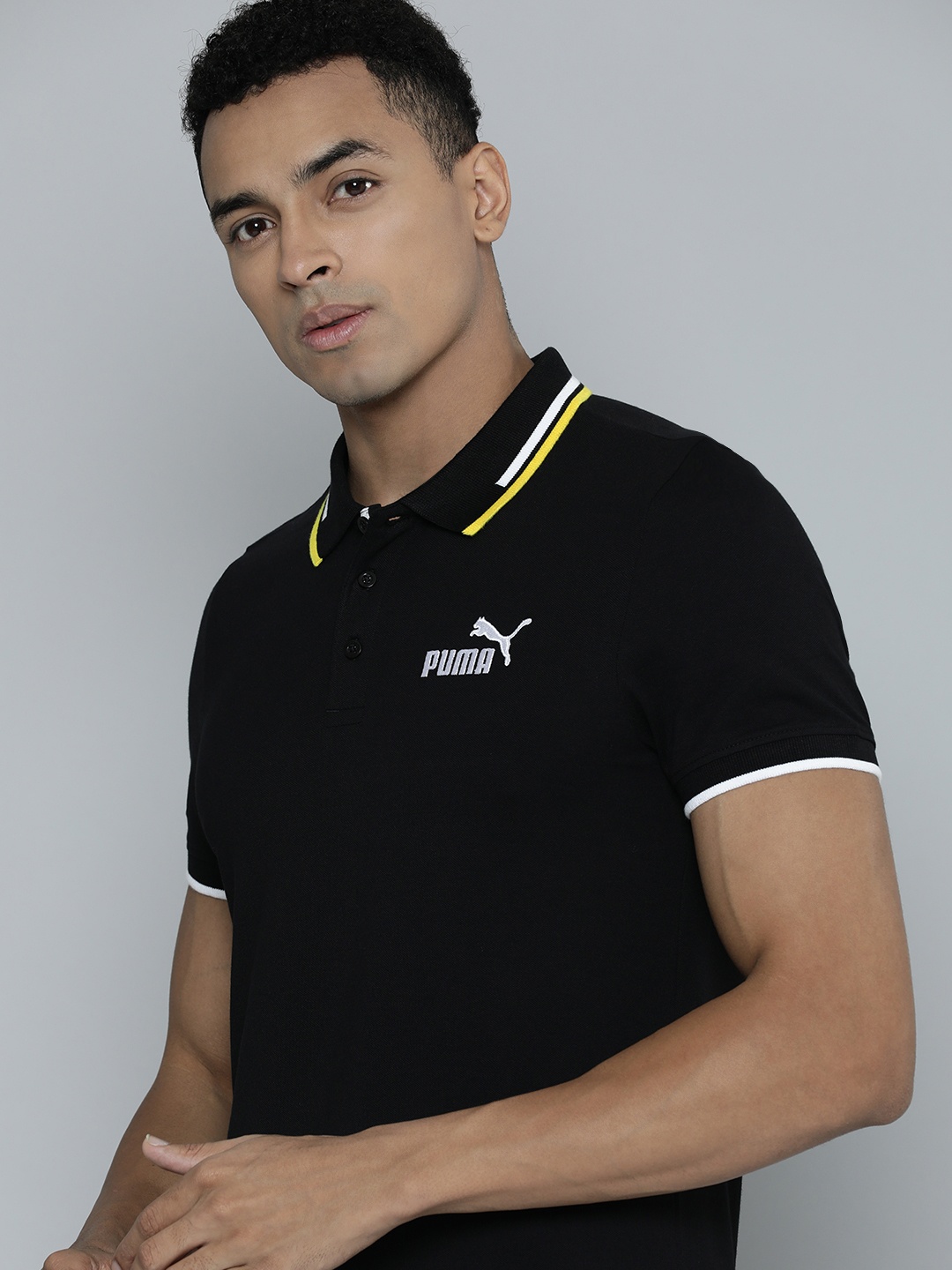 

Puma Men Tipping Slim Fit Polo Collar T-shirt, Black