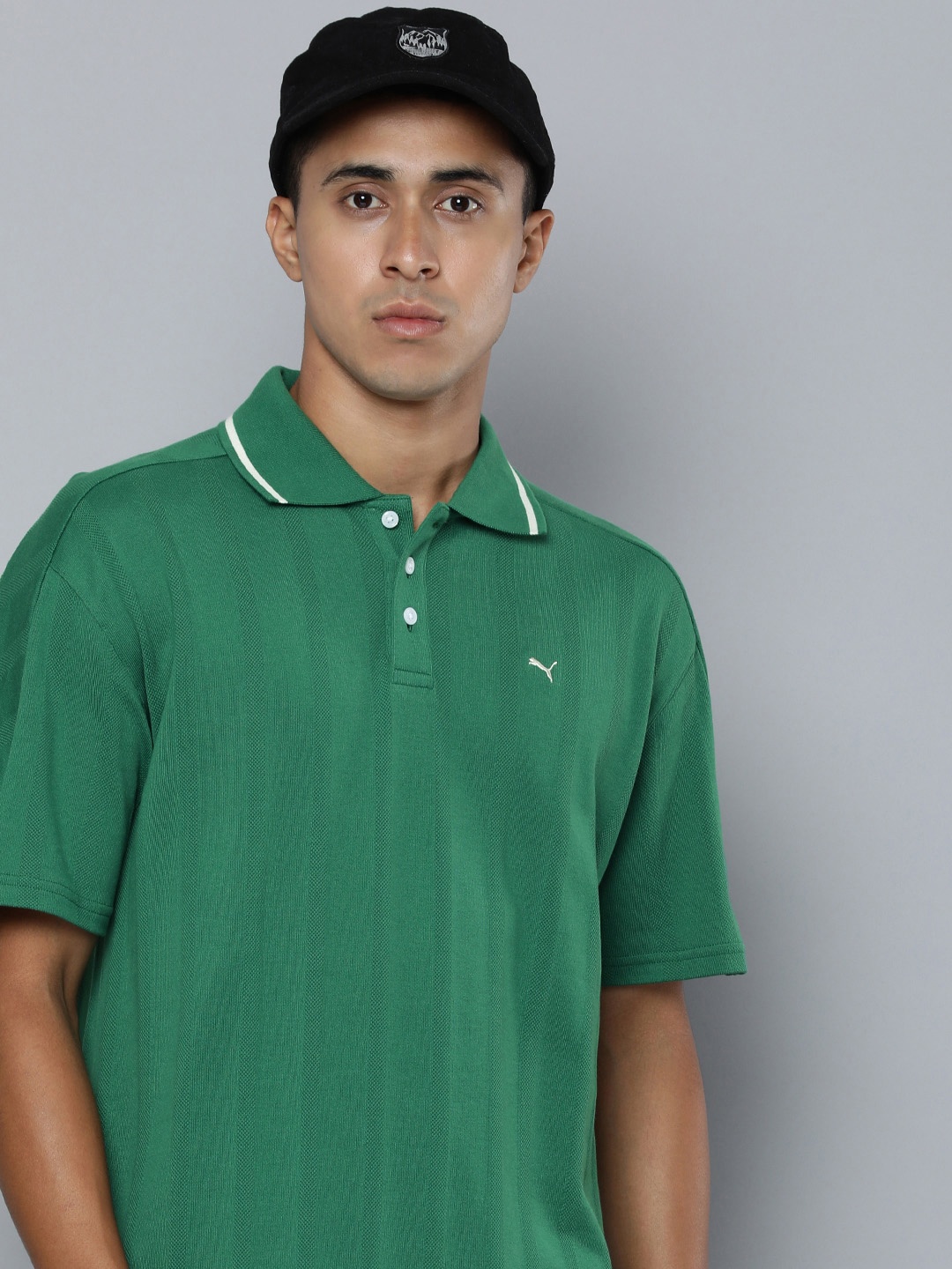 

Puma MMQ T7 Unisex Self-Striped Polo Collar Pure Cotton Outdoor T-shirt, Green