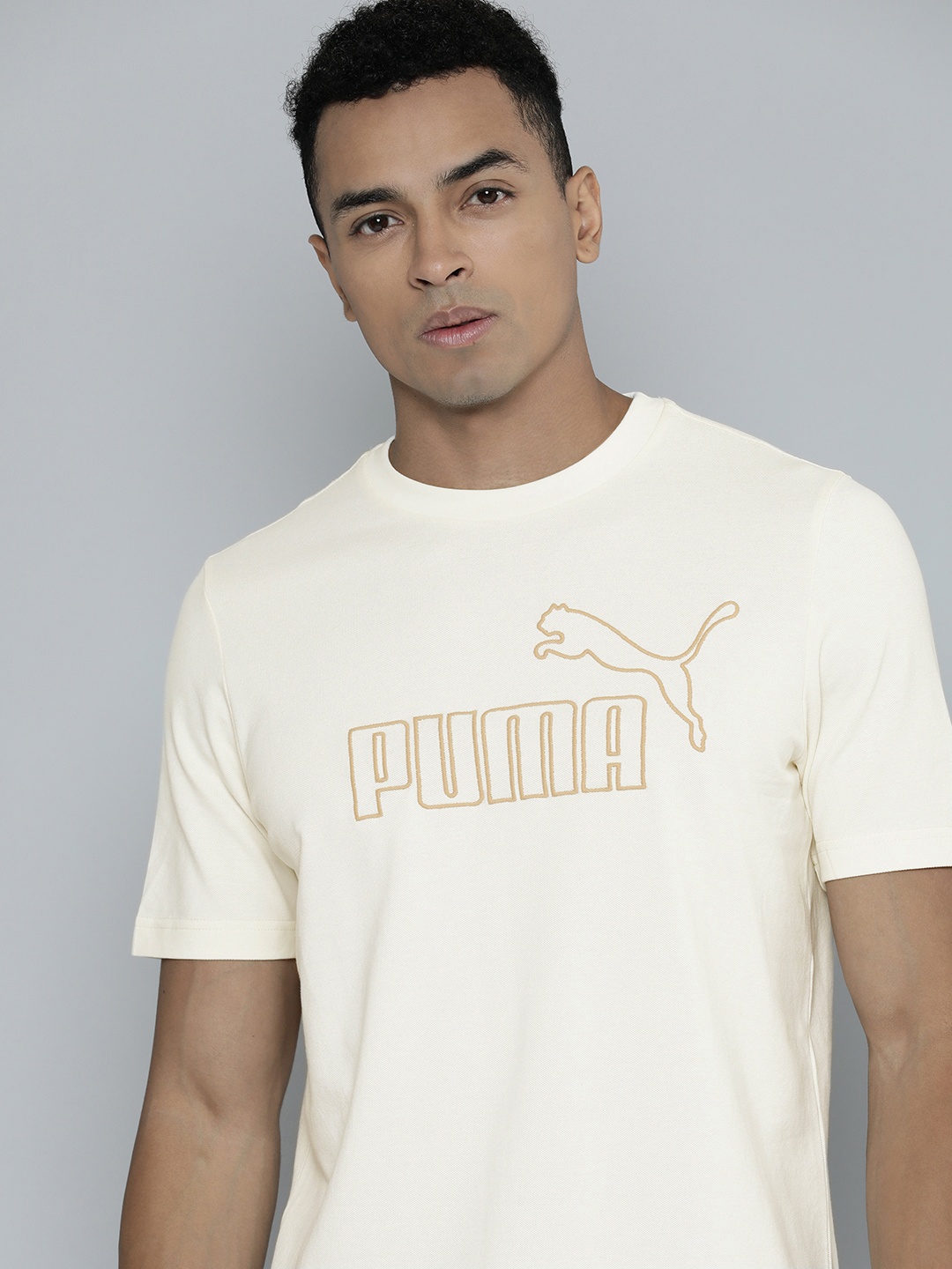 

Puma Men Essential ELEVATED Pique Pure Cotton T-shirt, Cream