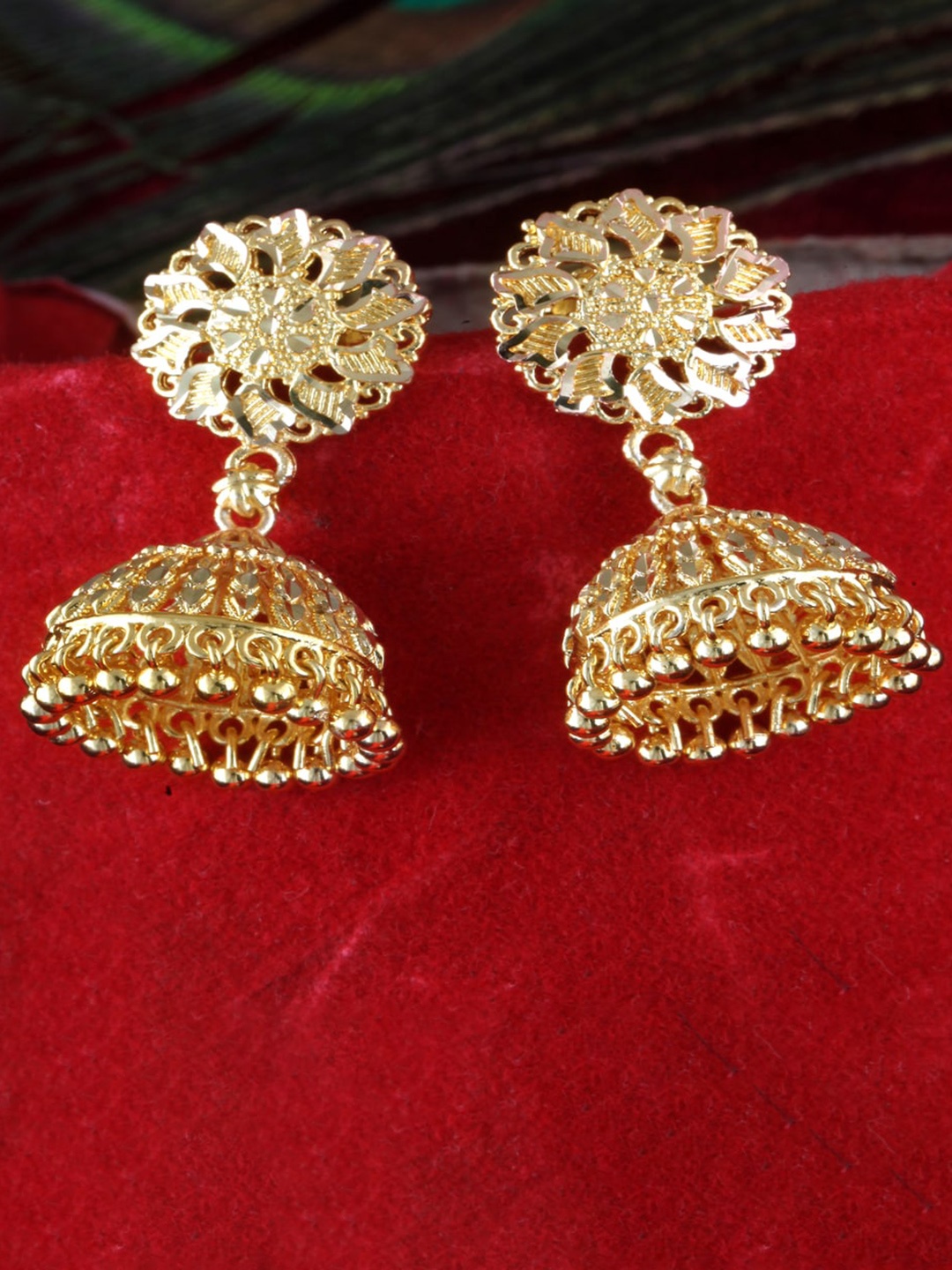 

MEENAZ Gold-Plated Dome Shaped Jhumkas Earrings
