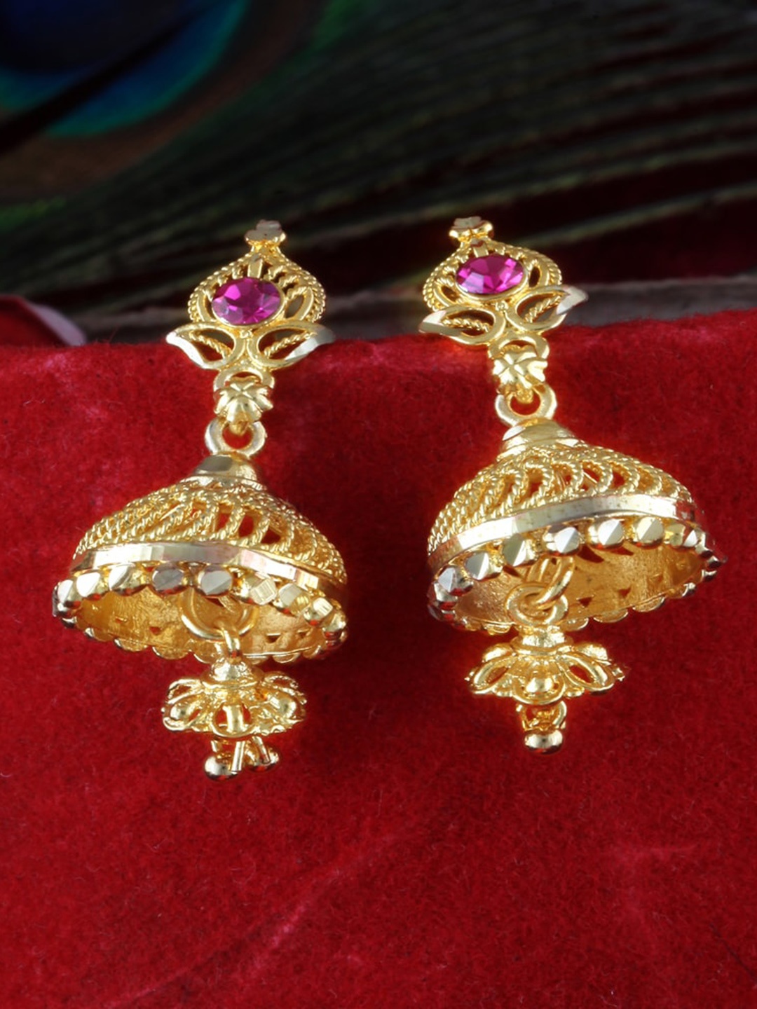 

MEENAZ Gold-Plated Artificial Stones Dome Shaped Jhumkas Earrings