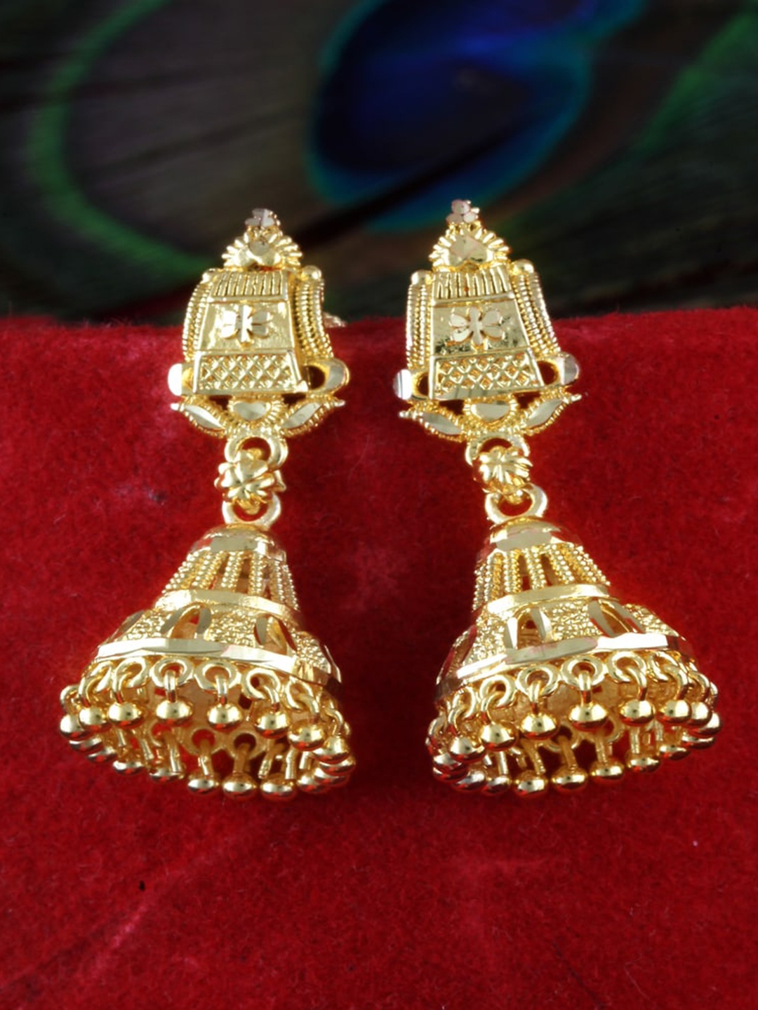 

MEENAZ Gold-Plated Dome Shaped Jhumkas Earrings