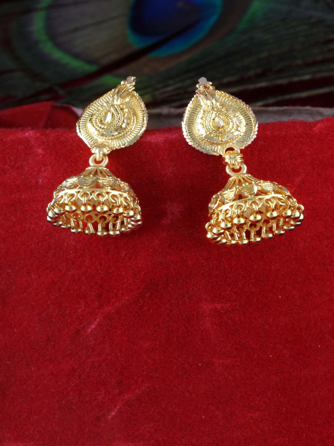 

MEENAZ Gold-Plated Peacock Shaped Jhumkas Earrings