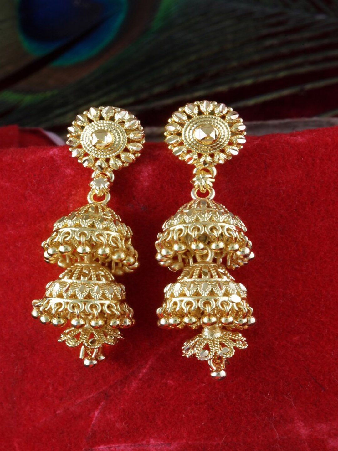 

MEENAZ Gold-Plated Classic Temple Drop Earrings