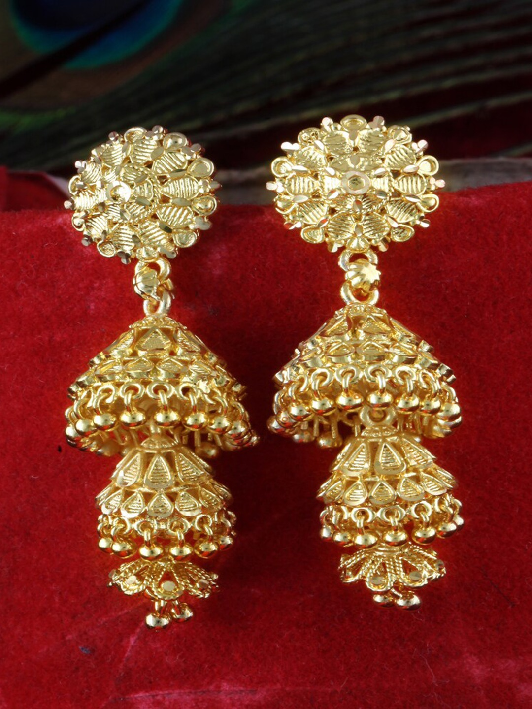 

MEENAZ Gold-Plated Dome Shaped Jhumkas Earrings