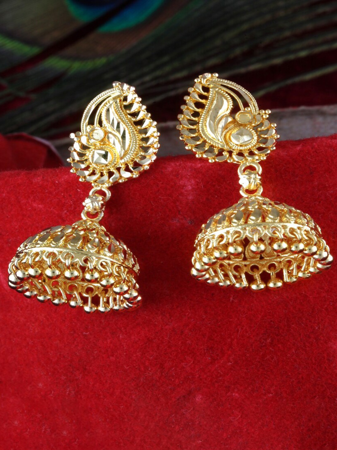 

MEENAZ Peacock Shaped Jhumkas Earrings, Gold