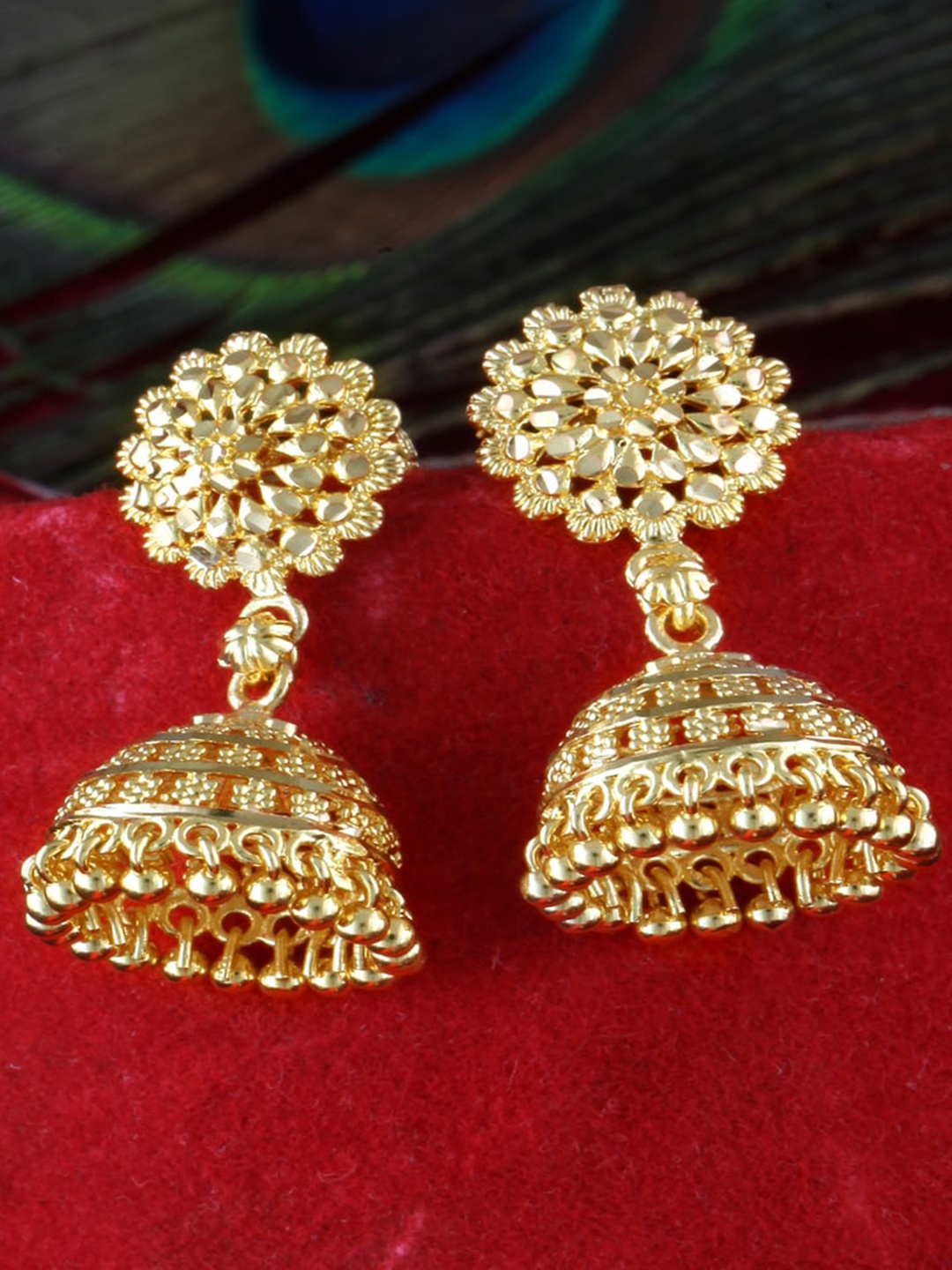 

MEENAZ Gold-Plated Dome Shaped Jhumkas Earrings