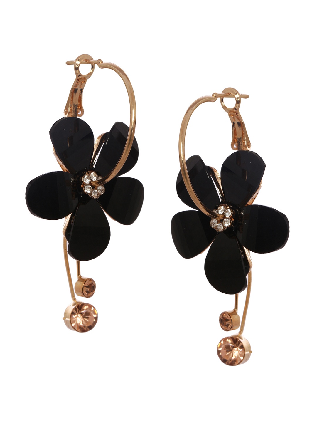 

Shining Diva Fashion Black Gold-Toned Floral Hoop Earrings