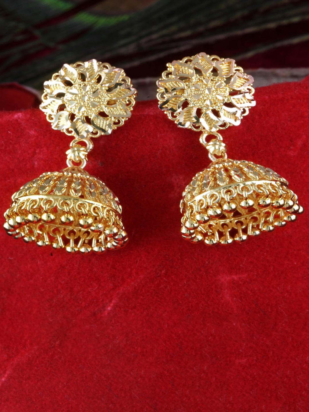 

MEENAZ Gold-Plated Dome Shaped Jhumkas Earrings