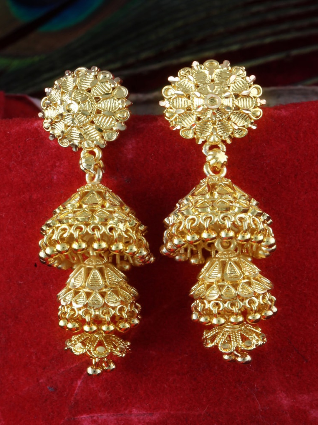 

MEENAZ Gold-Plated Peacock Shaped Jhumkas Earrings