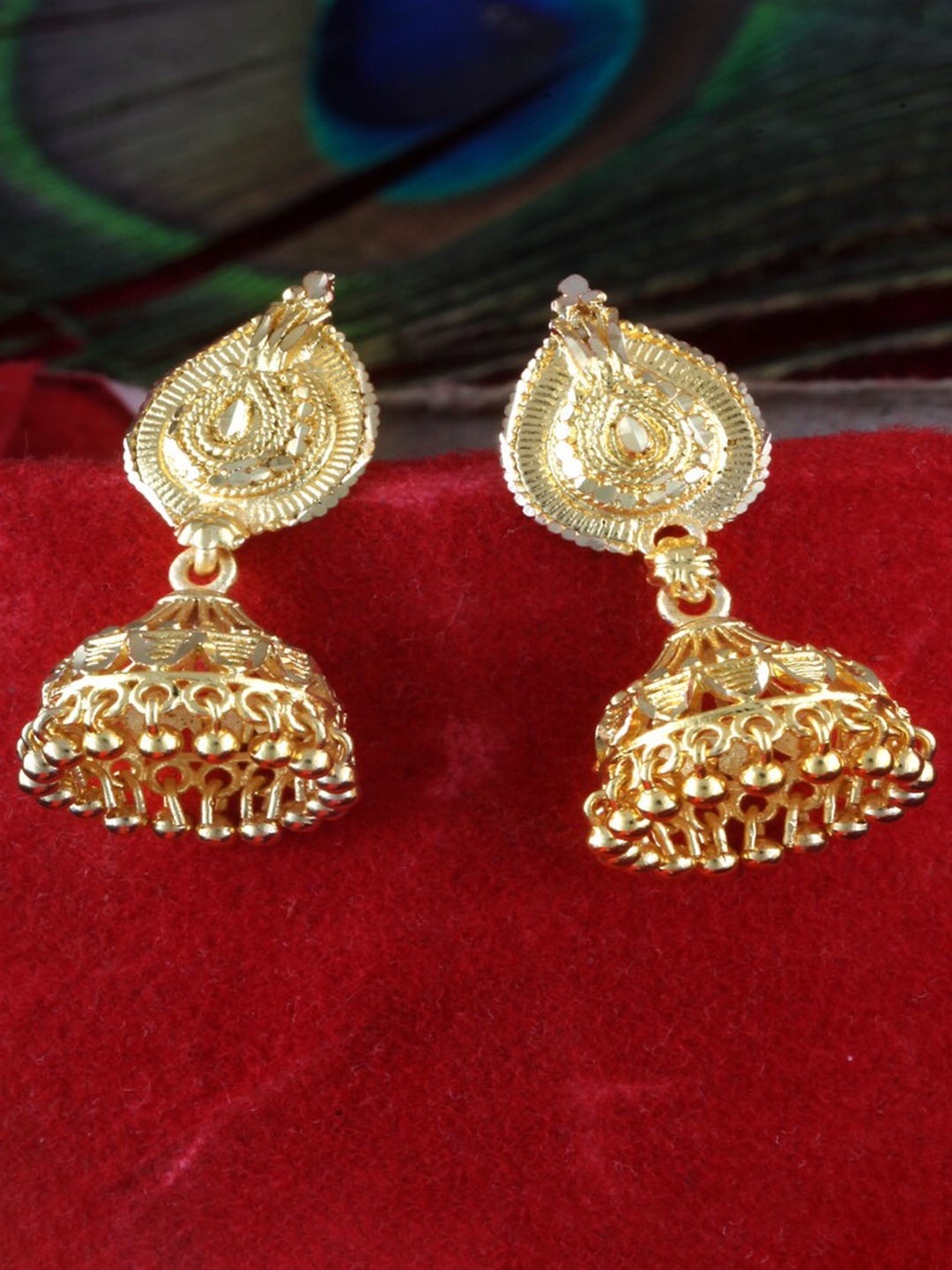 

MEENAZ Gold-Plated Peacock Shaped Jhumkas Earrings