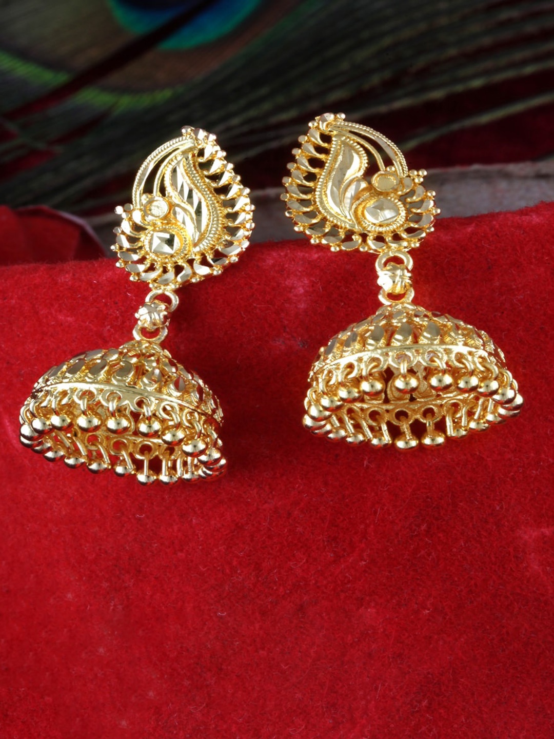 

MEENAZ Gold-Plated Dome Shaped Jhumkas Earrings
