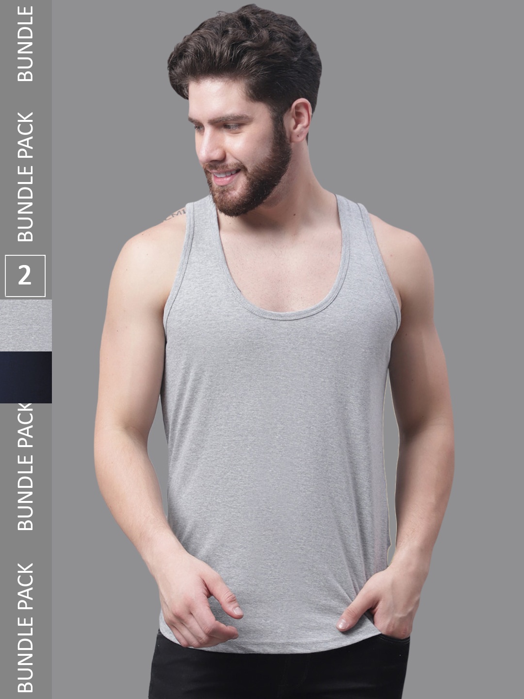 

Friskers Pack Of 2 Bio-Wash Pure Cotton Gym Vest, Grey